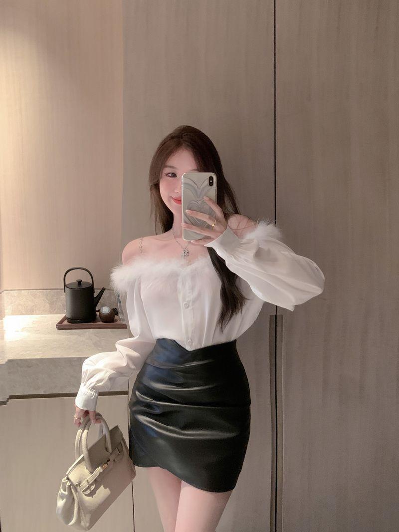 Product Introduction of #SS24 Áo Sơ Mi Dài Tay Lông Thú Trễ Vai, Phong Cách Ngọt Ngào , Dành Cho Phụ Nữ, Mùa Xuân, Mỏng, Thiết Kế Đẹp, Áo Sơ Mi Dáng Rộng Độc Đáo Áo Ngắn áo tứ thân hoàng lan anh váy lộn mèo áo corset bộ đồ thế giới ngầm áo olivia infinite hoodie girl hd 13