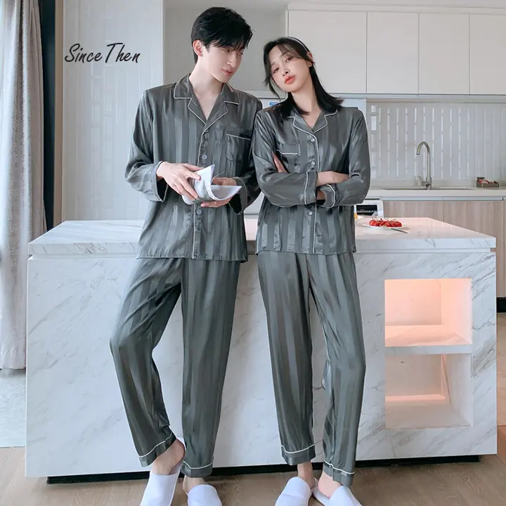 Đồ ngủ đôi nam nữ dài tay mặc nhà vải lụa satin - Since Then Dài Tay Có Cổ