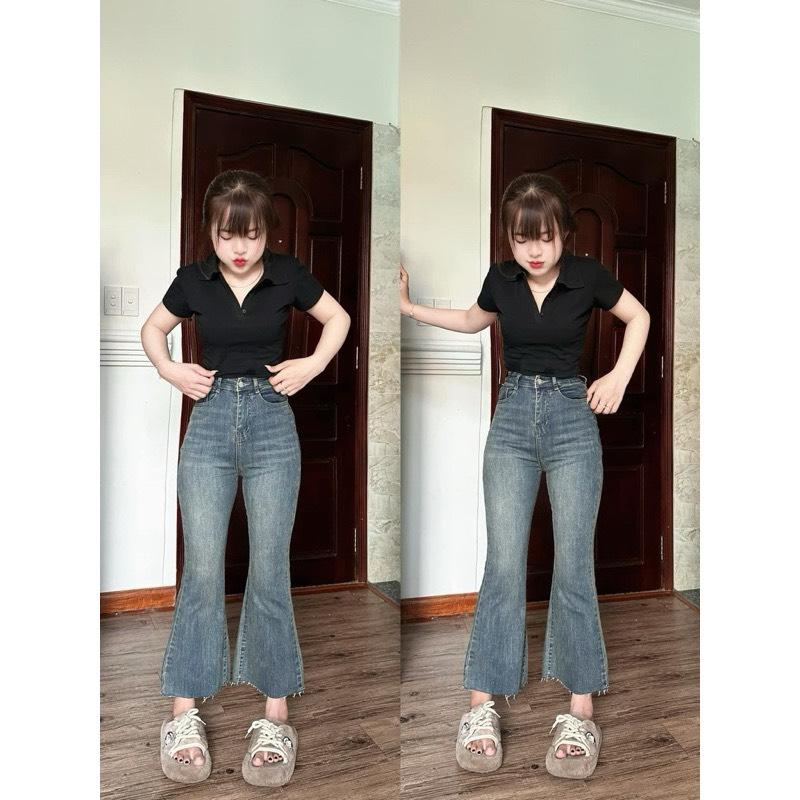   Size Đại 55-90kg  Quần Jeans Ống Loe 9 Tấc Nữ Bigsize  Lưng Siêu Cao Co Giãn Mạnh Dài 90cm Ong 