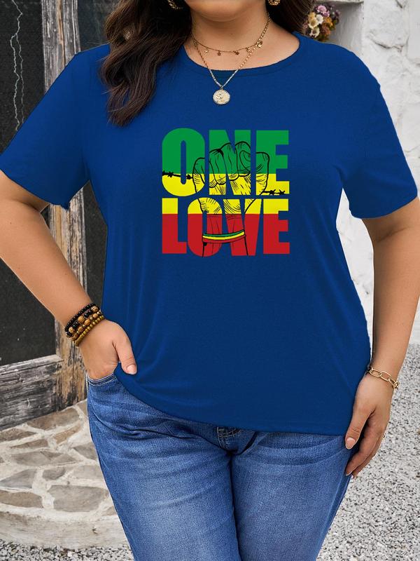 Plus Size "ONE LOVE" Print Round Neck Tee, Casual Letter Print Short Sleeve T-shirt for Summer, Women's Plus Clothing for Daily Wear 4