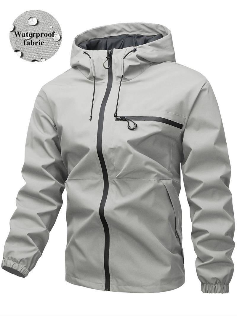 Product Introduction of Men's Solid Color Hooded Zip Up Jacket, Regular Fit Casual Windproof Waterproof Softshell Comfortable Versatile Sports Outdoor Jacket for Daily Wear, Fashionable Functional Jacket for Men, Coats 4