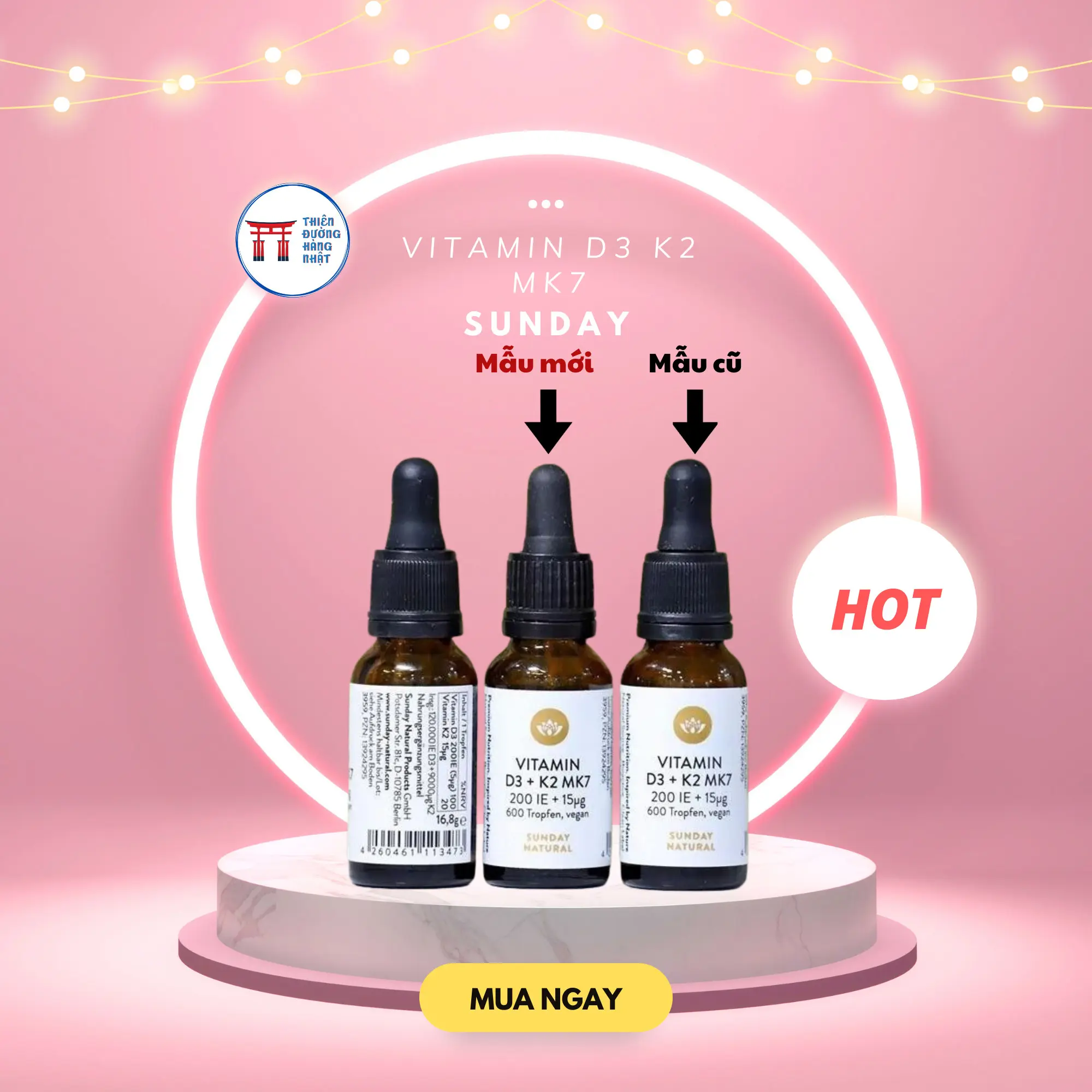 Lọ Vitamin D3K2 Mk7 20ml Sunday Natural Đức bổ sung vitamin cho bé khỏe mạnh Tăng Đề Kháng Men Vi Sinh
