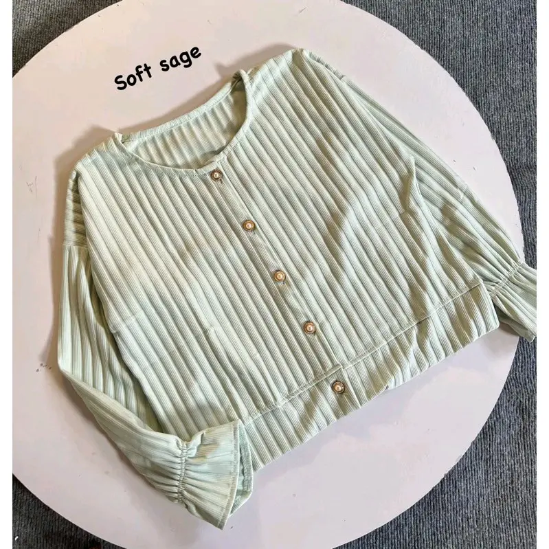 Tania Crop cardy Knit - Outer Button Vintage Korea Cantik Fit Panjang Knitwear Wanita Kancing Cardigan Lembut Nyaman 3
