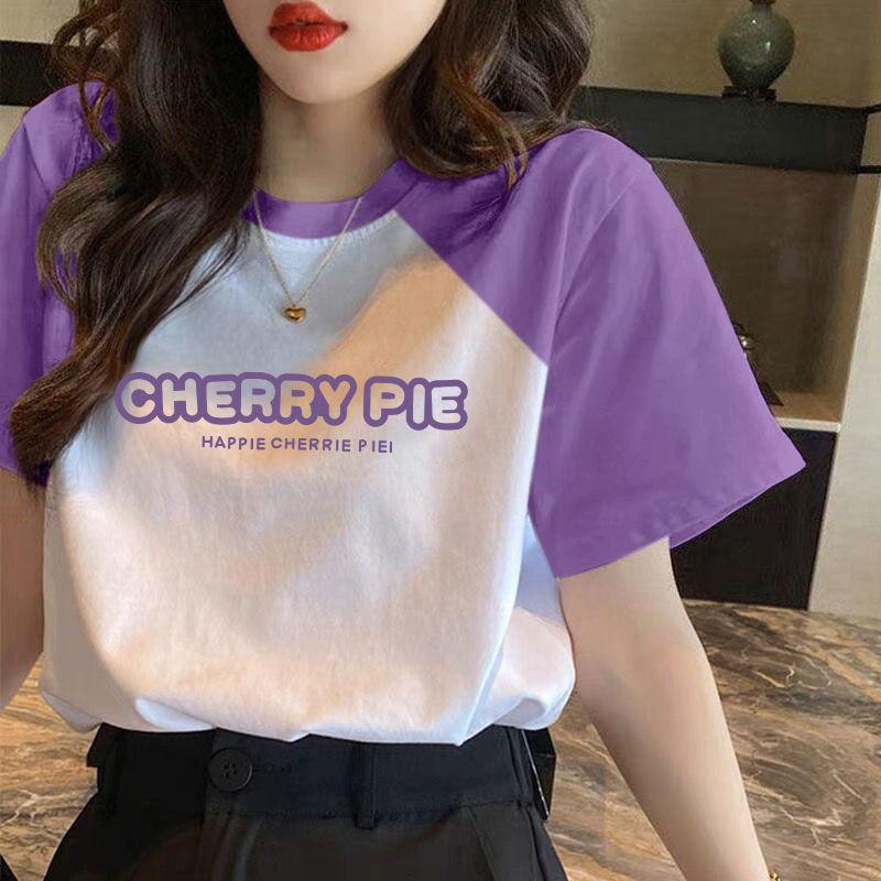 Product Introduction of Summer New Trendy T-shirt Women's Raglan Sleeve Stitching All-Matching Loose Short Sleeve,Womenswear Top Lingerie Lady Comfort Streetwear Crewneck 2