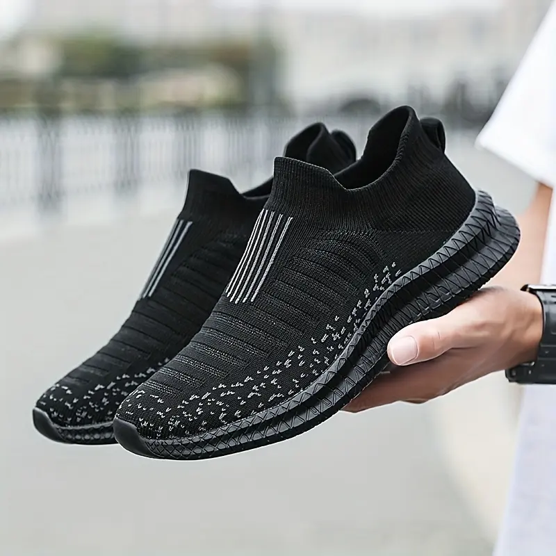Men's Woven Knit Slip On Sock Shoes, Comfy Non Slip Breathable Soft Sole Sneakers For Men's Outdoor Activities 1