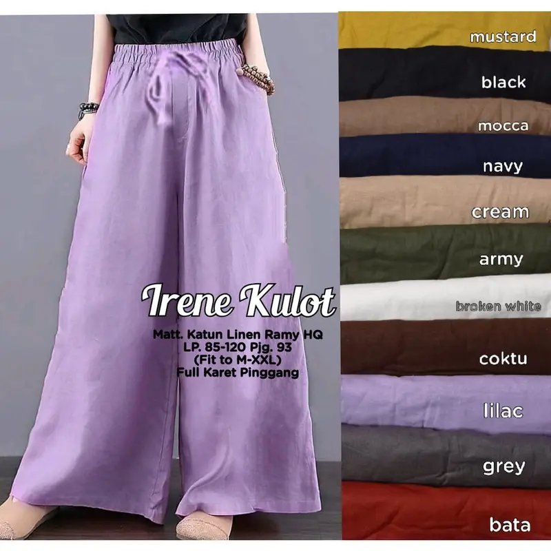 Celana Wanita Kulot Irene Katun Linen Rami Premium LP 85-120 Panjang Casual - Hitam - Motif celanakulot 8