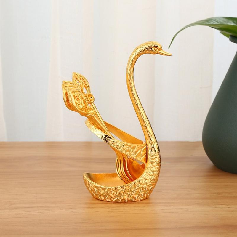 Product Introduction of Sudu Pendirian Asas Angsa, Reka Bentuk Kreatif Baharu, Pemegang Asas Angsa dengan 6 Sudu, Sudu Angsa Elegan, Set Peralatan Makan Campuran Kacau 12