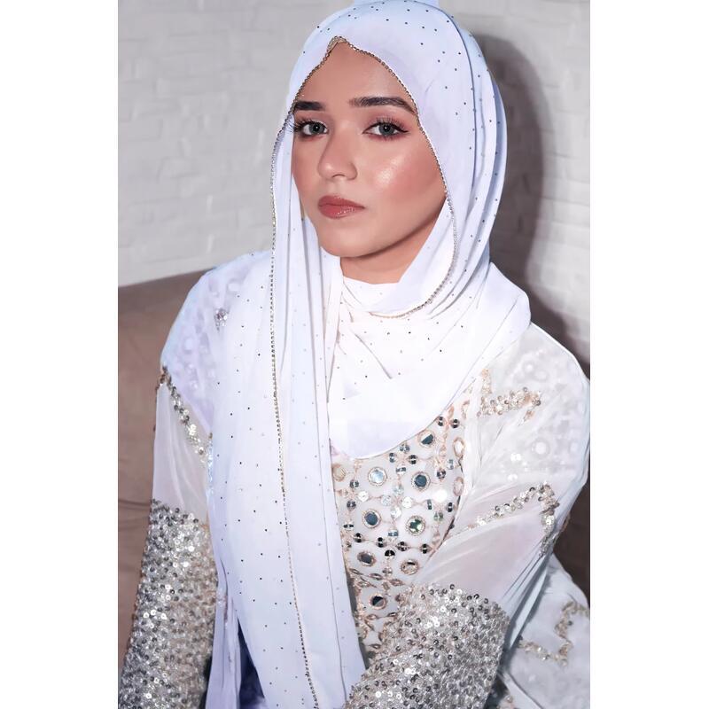 New Fashion Rhie Chain Hijab Long Chiffon Soft Scarves Shiny Stone Wraps Elegant Ece Foulard Muslim Women Scarf 2