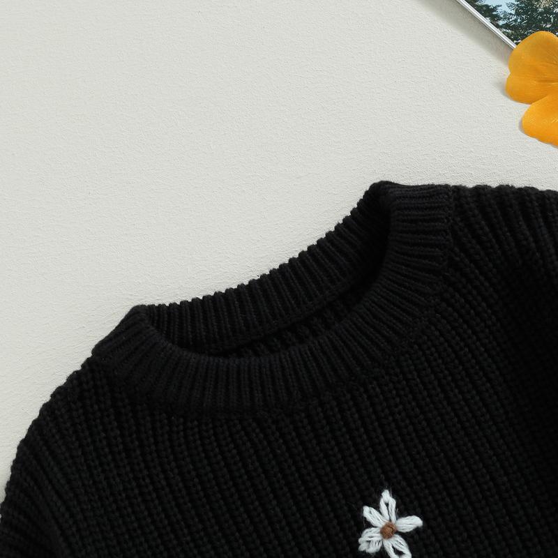 Baby Girl Sweater, Long Sleeve Crew Neck Flower Winter Warm Knit Pullover Sweater Infant Clothes 5