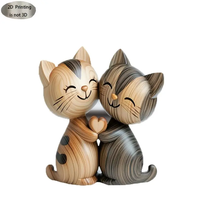 Wooden Cat Design Sculpture, 1 Count Cute Cat Couple Figurine, Home Decor Ornament, Unique Gift Ideas for Cat Lovers