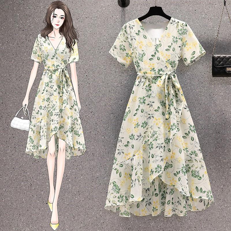 Product Introduction of Quần Áo Nữ, Hoa Kiểu Pháp, Chân Váy Midi Thanh Lịch, Ngoại Cỡ, Thích Hợp Cho Mùa Hè, Hàng Mới Về, Thích Hợp Cho Cô Gái Đầy Đặn, Che Bụng, Mỏng Vừa Vặn, Váy Voan Thời Trang Women Dress 1