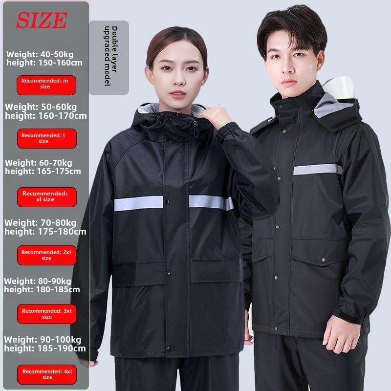 Product Introduction of [2025 Hot Sale] High Quality New Hot Sale Large Raincoat Rain Pants Suit Full Body Split Waterproof Men Raincoat Loose Reflective Electric Car Motorcycle Double Layer Slim Thickened Rainproof 1