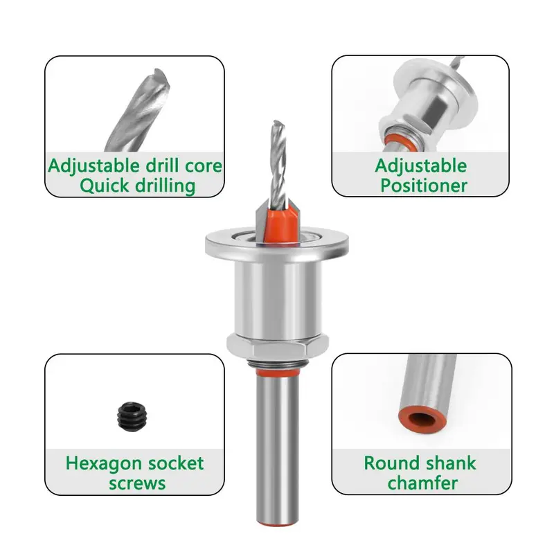 Woodworking Drill Bit, 1 Count Practical Drill Bit Limiter with Adjustable Drill Core & Positioner, Woodworking Accessories for Work Use 6
