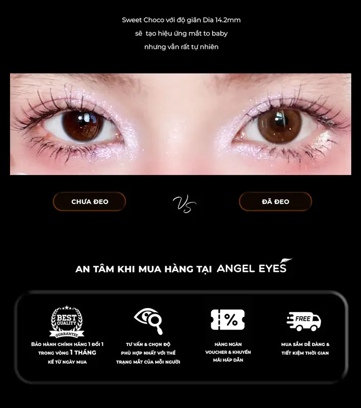 Lens nâu tự nhiên 0-8 độ Sweet Choco thương hiệu Angel Eyes, kính áp tròng nâu giãn nhẹ cho mắt thở 12h ngày thích hợp đi cho các bạn nữ đi chơi, đi làm, chụp ảnh 3