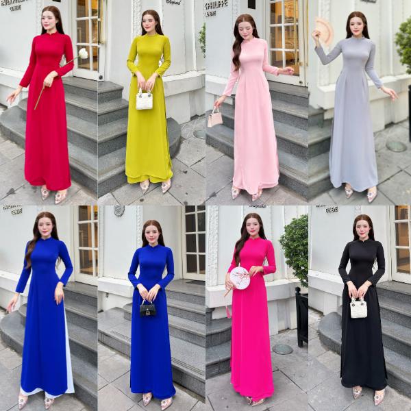 Áo dài Lụa mỹ trơn thiết kế cổ cao 2cm tay dài nhiều màu dành cho nữ, Áo dài may sẵn xưởng sản xuất Áo dài Khả Trang 1