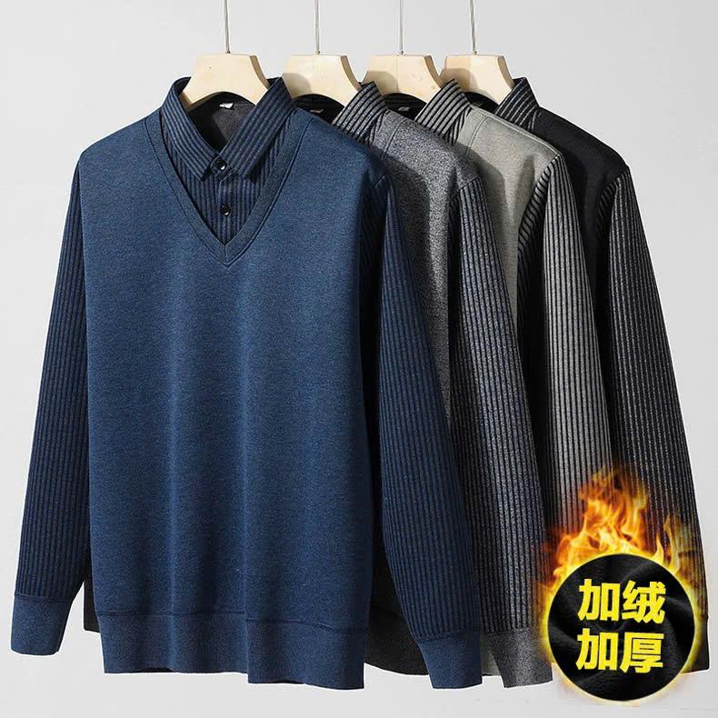 Áo len cổ sơ mi lót lông nam trung niên dài tay sang trọng quý phái cho Bố TN