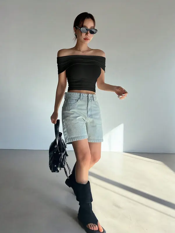 Áo trễ vai croptop JU.TOP chất thun ôm body áo croptop trễ vai D016 aoba lo 7