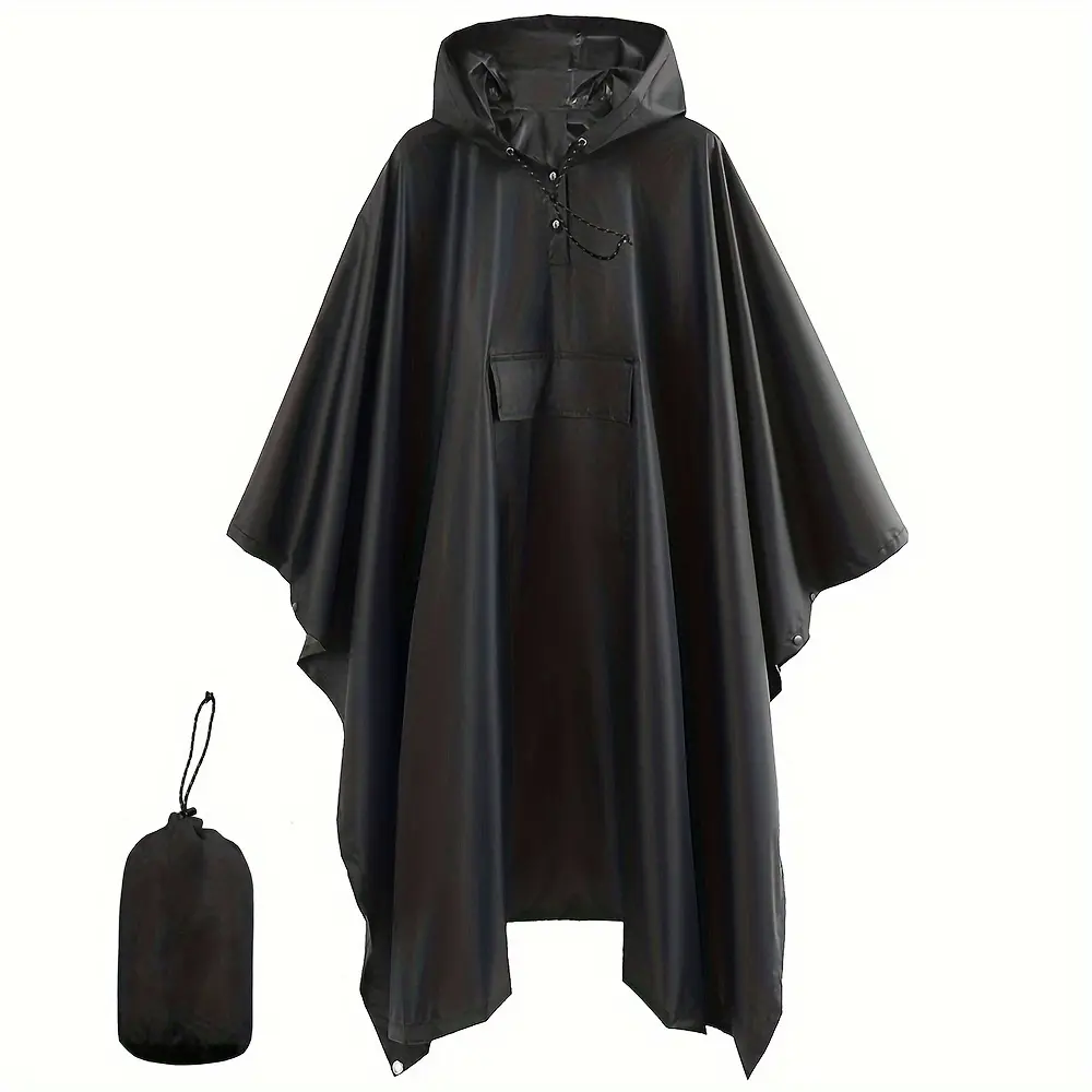 Waterproof Hooded Rain Poncho, 100% Polyester Solid Color Raincoat Jacket with Pockets for Men/Women/Adults, Outdoor Clothing|Hooded Raincoat|Smooth Texture