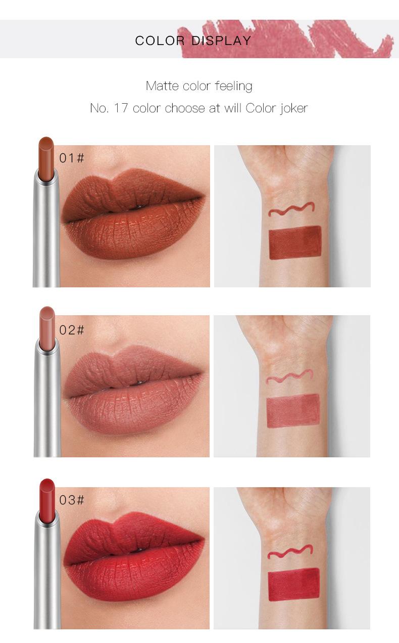 Product Introduction of Pudaier Three-Dimensional Matte 17 Colors Lip Liner Automatic Non-Decolorizing Eye Shadow Eyeliner Lipstick Lip Pencil 3