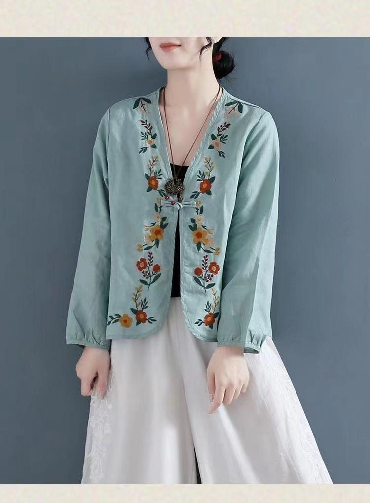 Product Introduction of Áo Sơ Mi Vải Lanh Và Cotton, Trang Phục Nữ Đầu Mùa Thu, Phong Cách Cổ Điển Nghệ Thuật, Áo Dài Tay, Áo Cardigan Thêu, Áo Khoác Thường Ngày, Xu Hướng Mùa Thu, 2023 5
