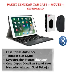 For Casing Keyboard Bluetooth Mouse Untuk Samsung Tab S7+ / T970 Paket Komplit FS Smart Cover Stylus + Keyboard + Mouse Black