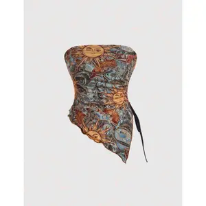 SC Mod Women Backless Paisley Print Asymetric Hem Bohemian Style Crop Top