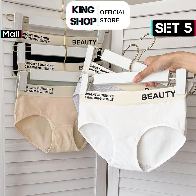  Set 5 quần lót nữ cotton cạp vừa in chữ co giãn đa chiều thấm hút tốt KING SHOP L909 Women 