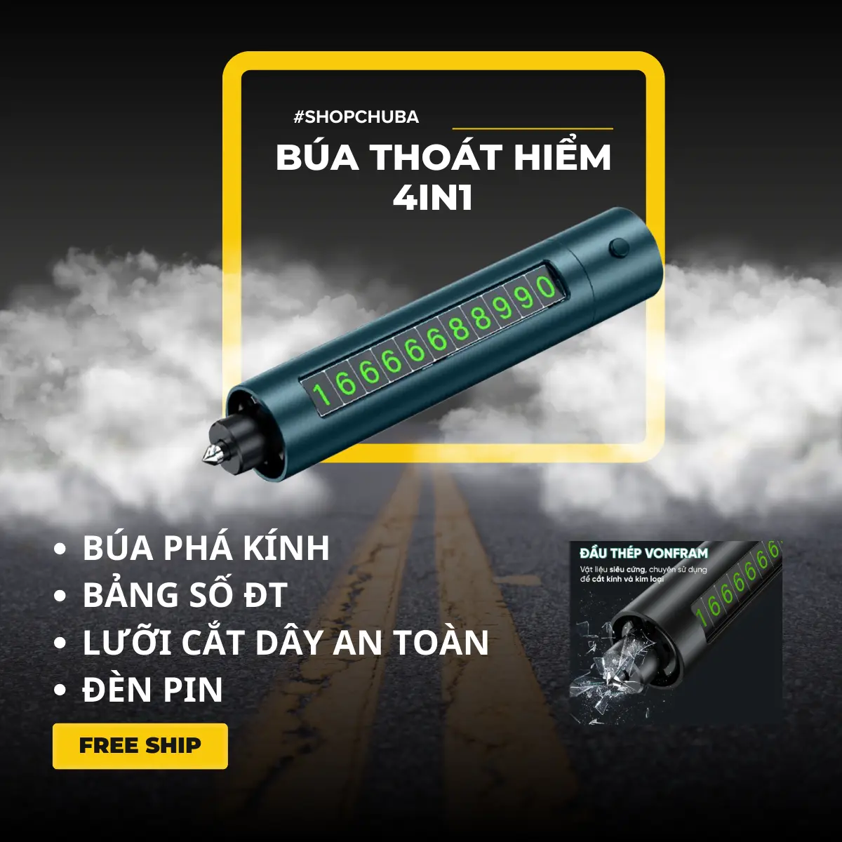 Dụng cụ thoát hiểm ô tô 4 trong 1 Nhỏ gọn , An toàn trong mọi tình huống khẩn cấp