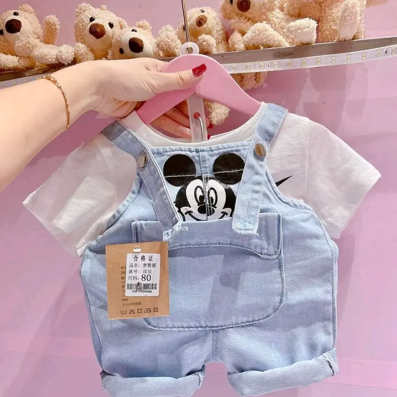 Quần yếm jean lửng hàn quốc kèm áo cho bé trai bé gái 6_18kg bososinh 3