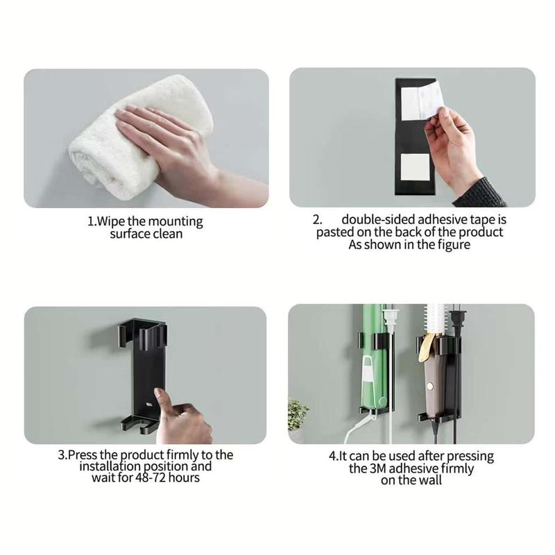 Product Introduction of 2pcs Bathroom Wall Mounted Hair Curler Rack, Punch Free Hair Dryer Holder, Home Organizers 3