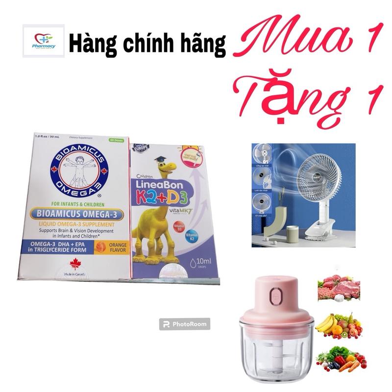 [Kèm quà tặng] Combo DHA Bioamicus và D3K2 Lineabon bổ sung Omega-Dha   và vitamin D3 , vitamin K2 Cho bé từ sơ sinh