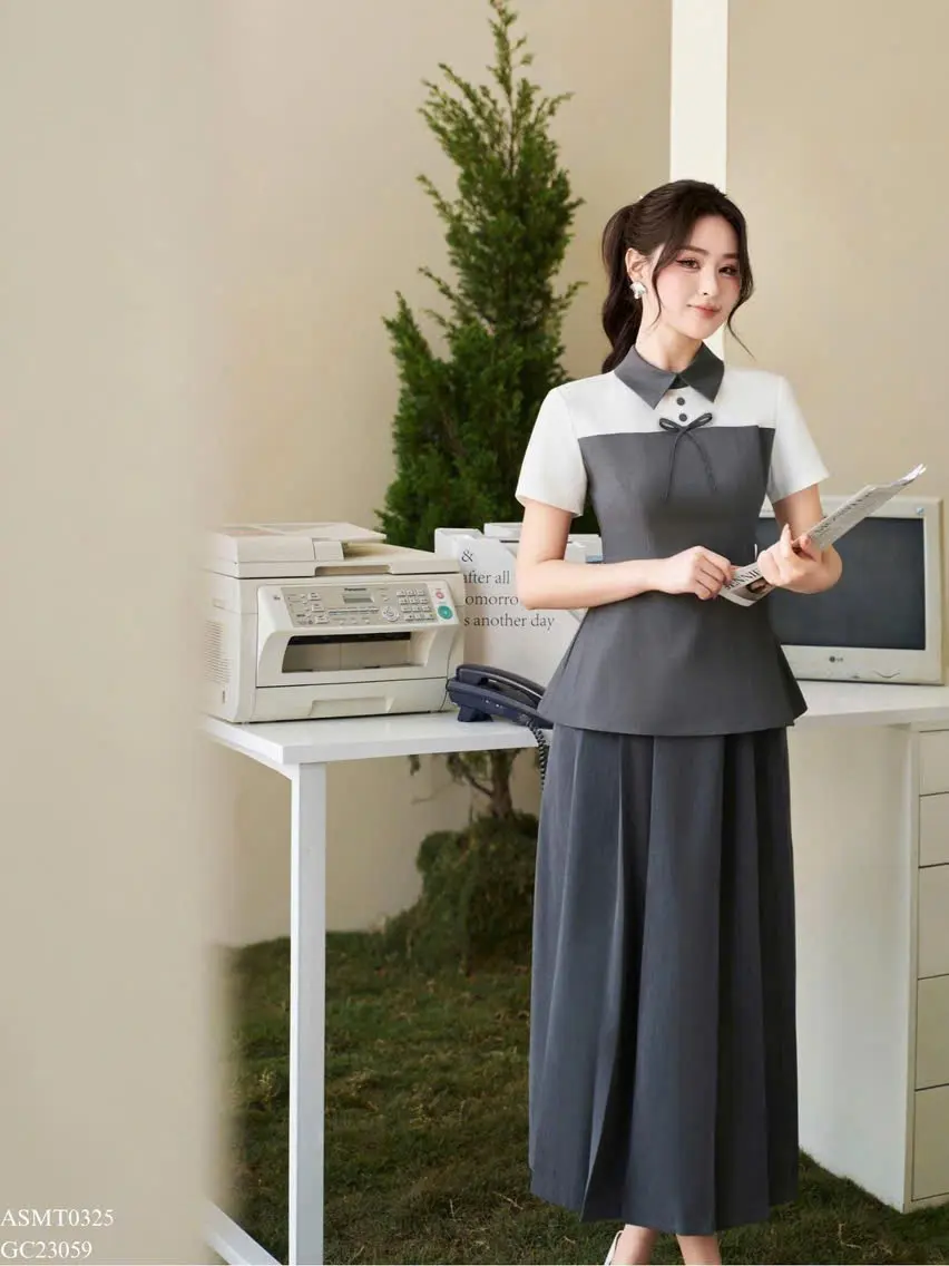 Áo kiểu thiết kế phối cổ đức thanh lịch đính nơ dây đai eo bigsize mã A128