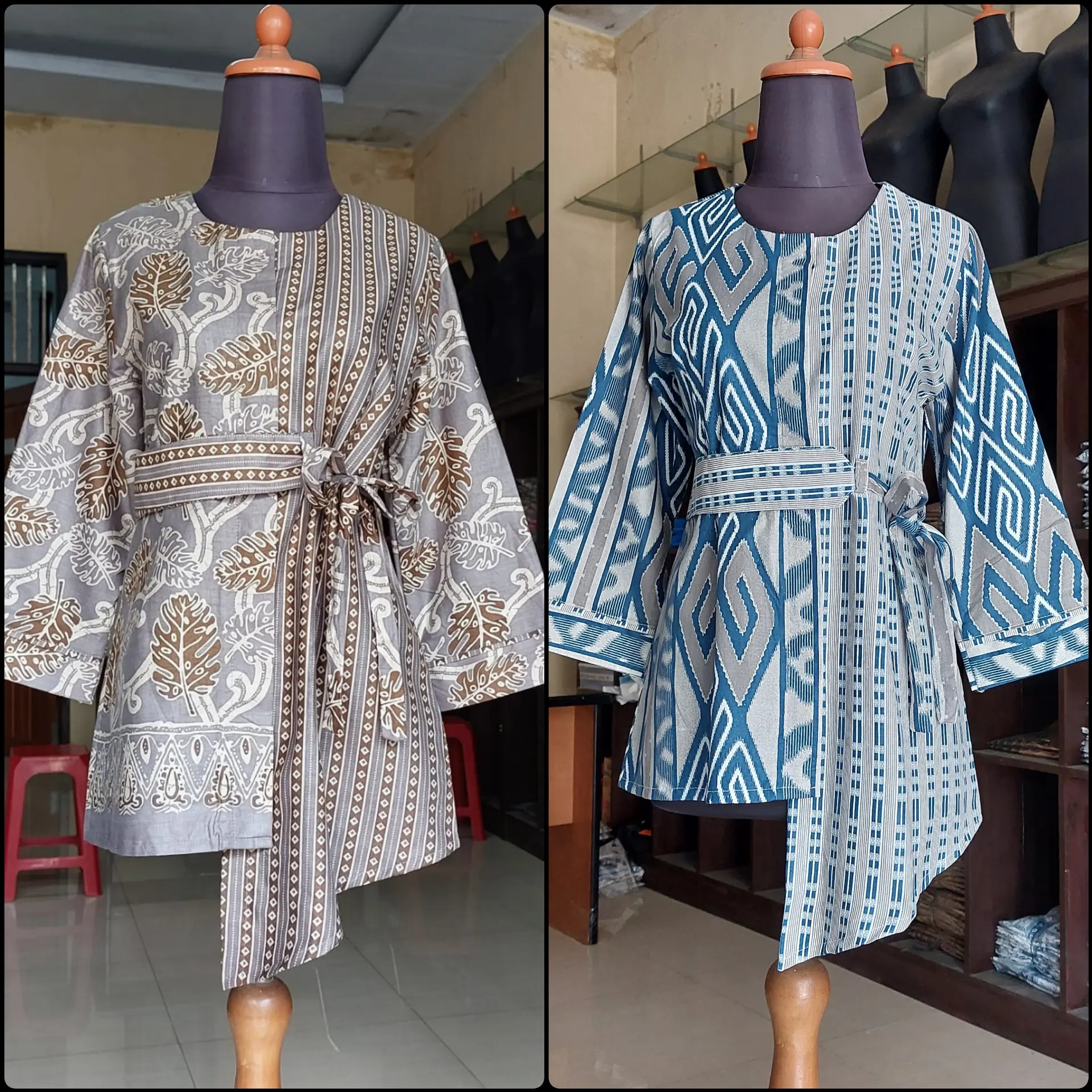 Blouse Batik Atasan Batik Wanita Modern Motif Daun Waru Baju Katun Baju Katun Panjang