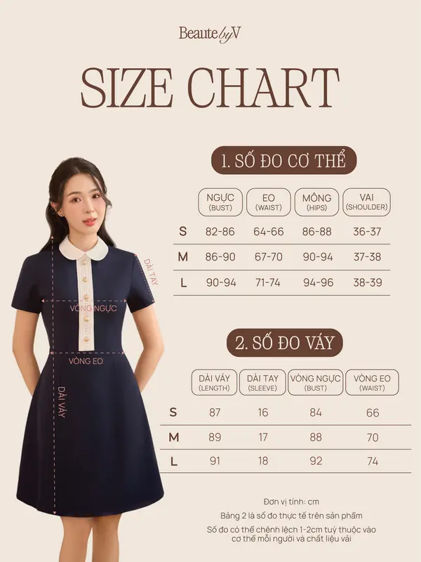 BEAUTEBYV - Váy nữ dáng A phối cổ sen trắng đính cúc giả trang trí Hazel 6