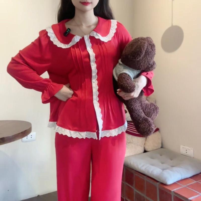 Bộ Pyjama Kẻ Dài Bèo Cúc Ren Cực Xinh Hot - Minlie