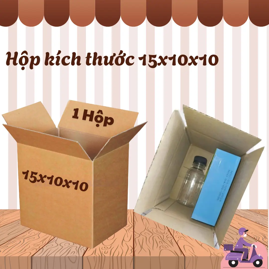 Hộp carton kích thước 15x10x10 hộp cứng, đựng 1 hộp màu xanh tặng kèm chai in hình