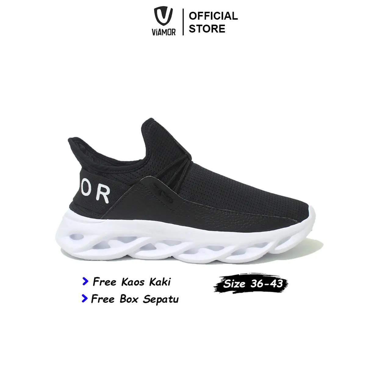 Sepatu Viamor Ranger Series Black White Sneakers Sport Olahraga Casual Sekolah Pria Wanita Size 36-43 Kerja Shoes Running Hitam
