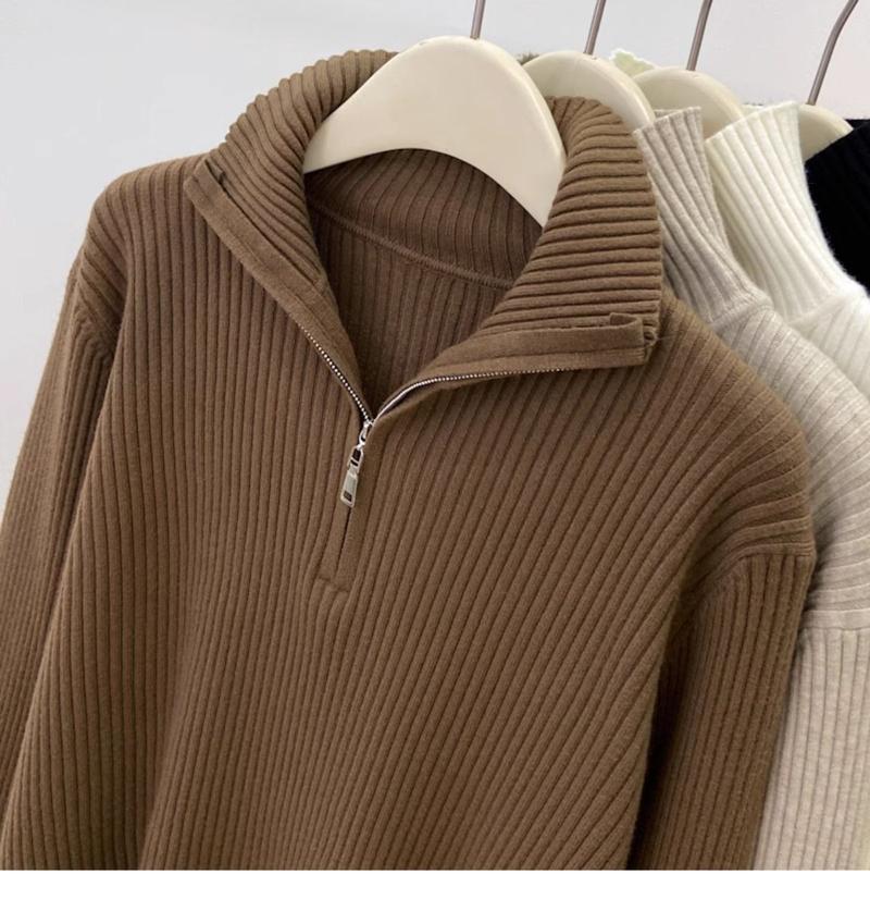 Product Introduction of 200 Wearable plus Size Polo Top Women's Autumn and Winter Half-High Collar Half-Open Zipper Sweater Loose Slimming Sweater Fashion 16