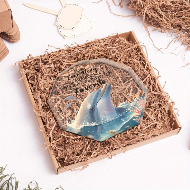 Dolphin Pattern Acrylic Plaque, 1 Count Creative Modern Desktop Ornament, Decorative Ornament for Home Office Desk, Gift for Friends and Besties 1