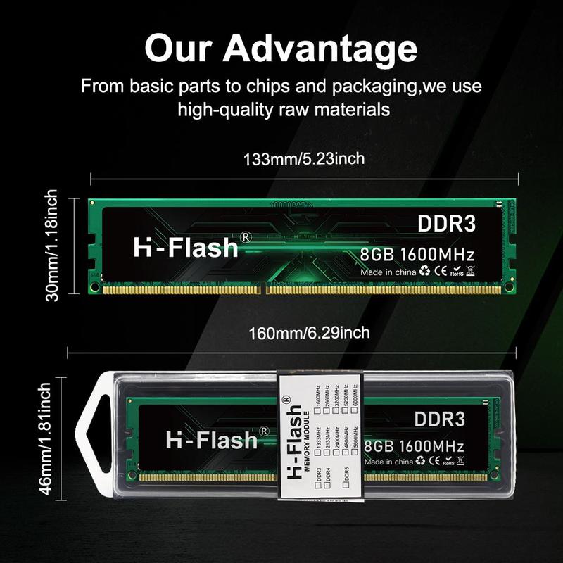 H-Flash DDR3 U-DIMM Desktop RAM, 8GB 1600MHz High-speed Memory Module, Compatible with Desktops, Laptops & Other Devices 1