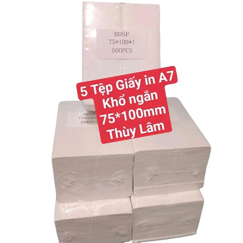 [THÙY LÂM] 5 TỆP Giấy in nhiệt A7 khổ ngắn 75*100mm, TỆP 500 tem. Giấy in nhiệt THÙY LÂM có keo bóc dán, In vận đơn gửi hàng