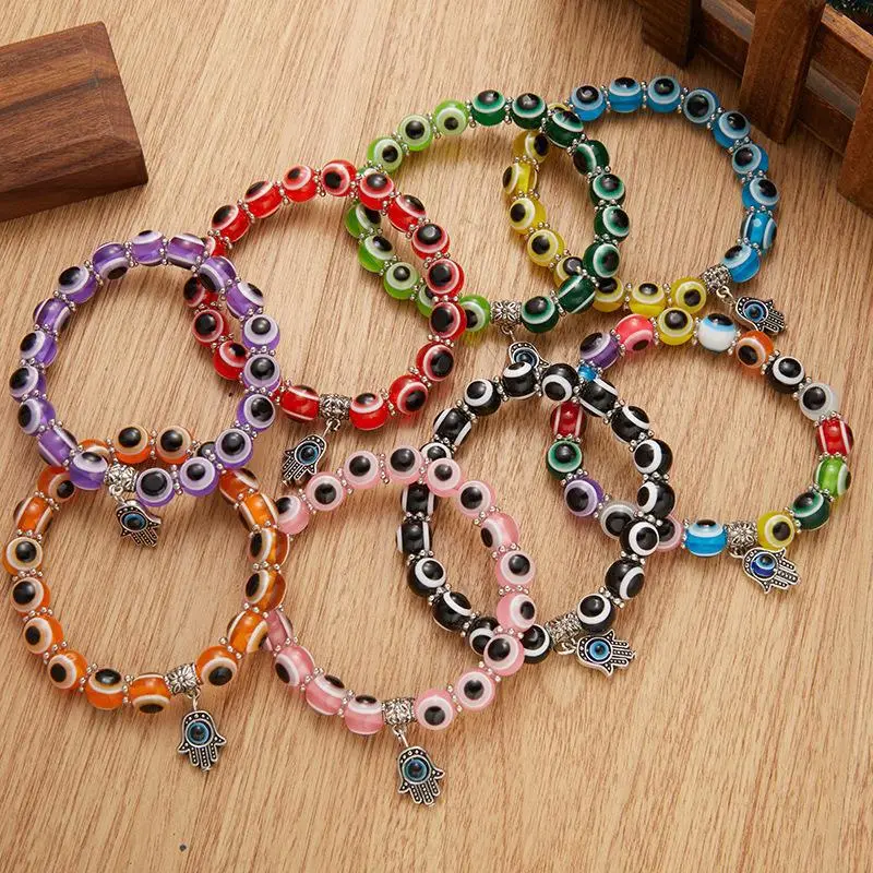 Vòng Tay Co Giãn Mặt Dây Chuyền Đính Cườm, Chất Liệu Hợp Kim, Thiết Kế Mắt Màu Xanh Rỗng Lòng Bàn Tay, Phong Cách Cặp Đôi Đơn Giản, Bán Hàng Trực Tiếp Từ Nhà Máy, Đồ Trang Sức 1