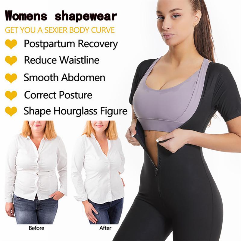 Bộ Đồ Mồ Hôi Xông Hơi Cho Nữ, Khóa Kéo Đóng Cửa, Nhanh Khô, ngắn Tay, Đồ Định Hình Cơ Thể, Tập Luyện Luyện, Bó Sát, Kiểm Soát Bụng, Đồ Định Hình 1