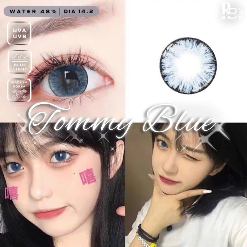 Kính Áp Tròng Silicone Hydrogel Màu Xanh Tommy Blue, Lens RUBYEYES Hàn Quốc + Tặng Khay Dụng Cụ