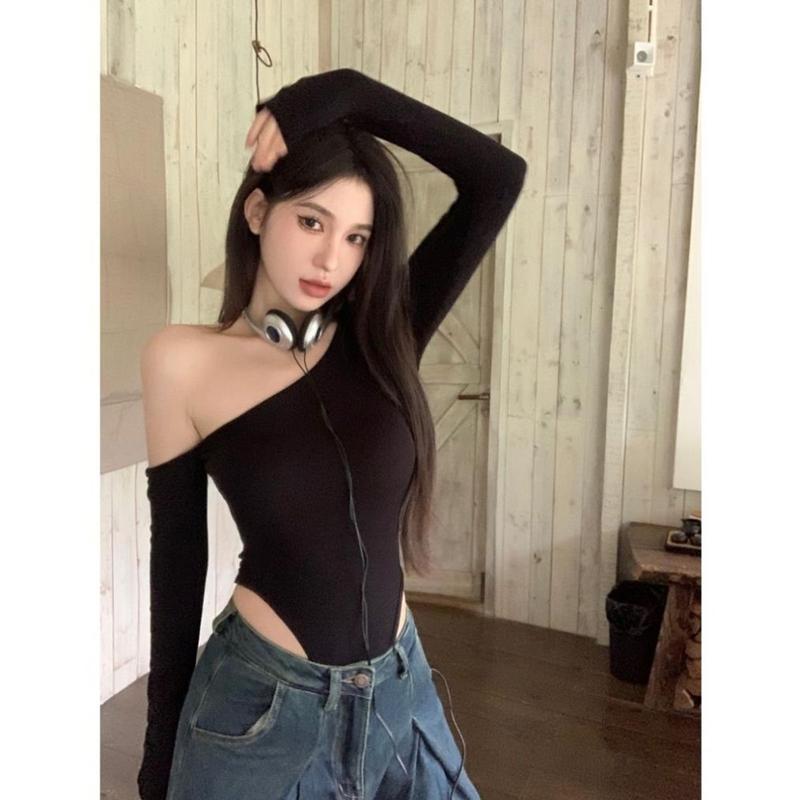 Áo Bodysuit Tay Dài BB Thiết Kế Lệch Vai Khoét Eo Cao Sang Chảnh Áo Liền Thân Chất Thun Gân Mềm Mại - BBS032 Nữ  Màu Đen taylor  swift