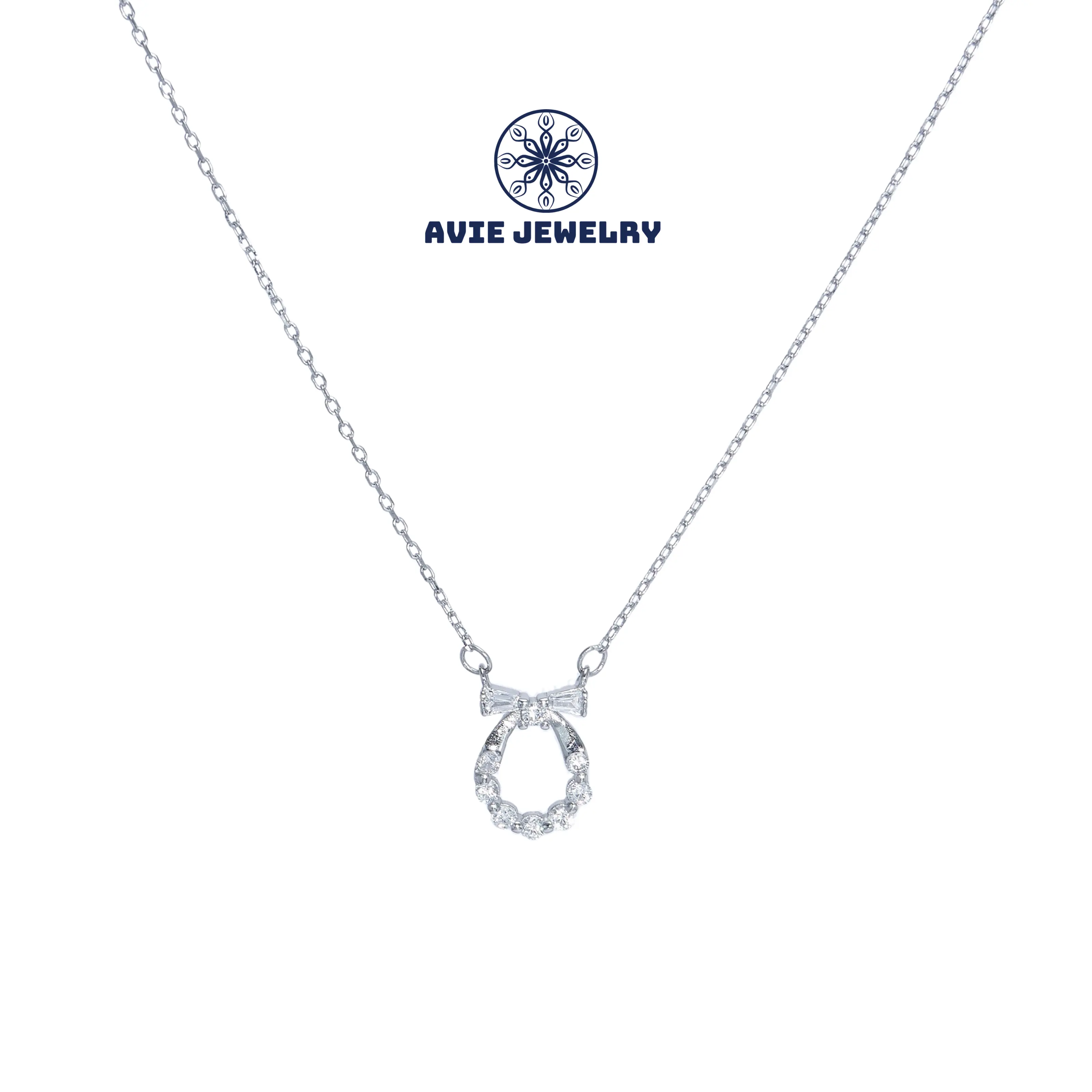 Dây chuyền bạc 925 AVIE Mặt dây Oval đính nơ Siêu Dễ Thương Hợp trend AVIE JEWELRY DCAVIE0148