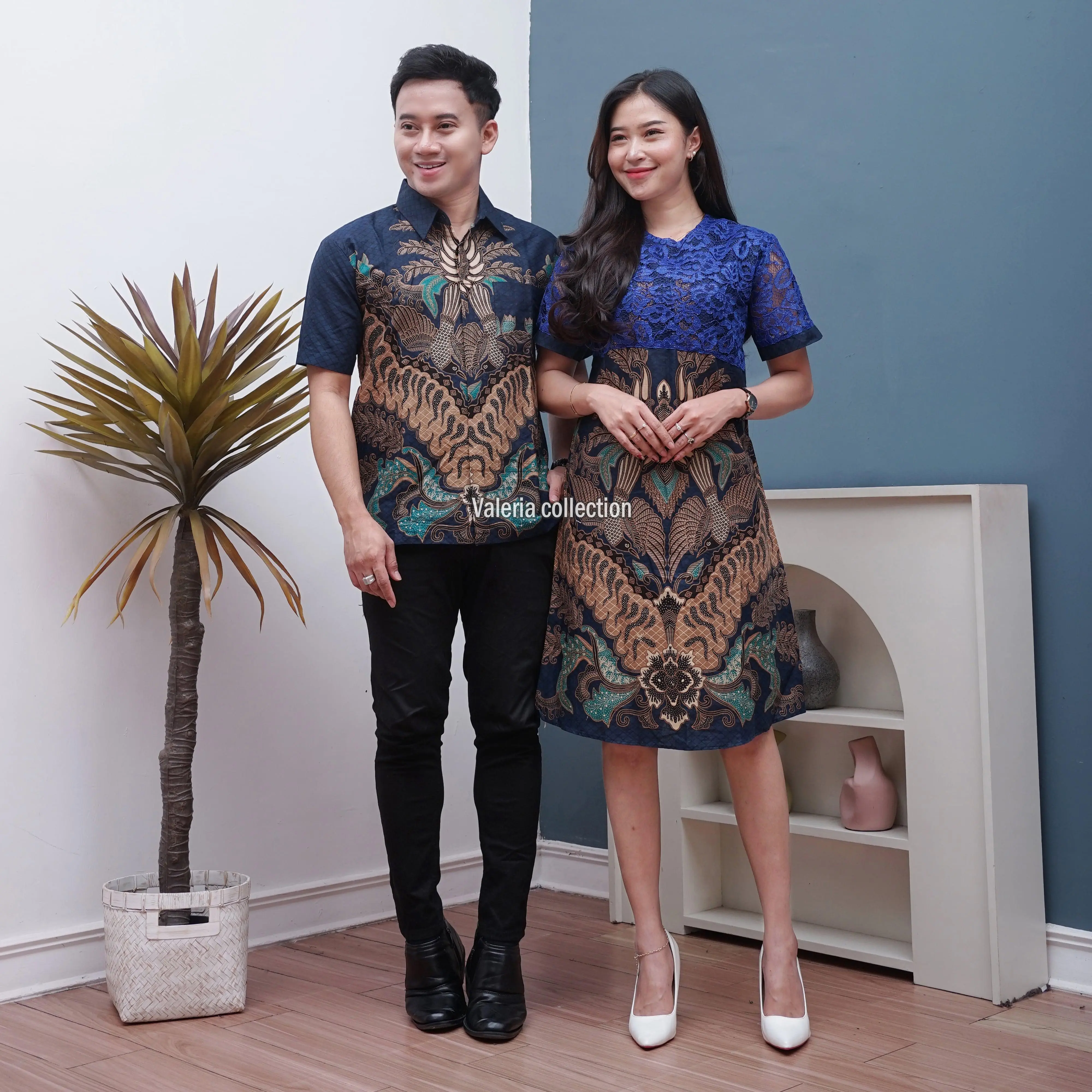 Baju Batik Couple Dress Brokat Pendek Seksi Baju Pasangan Pria Lengan Pendek Katun Prima