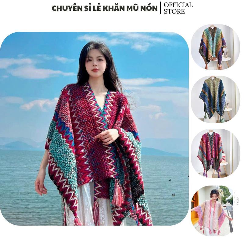 Khăn áo choàng thổ cẩm nhiều màu,phong cách Tây tạng cho nam và nữ Hoa Quàng Cổ Khăn Choàng Len Voan Voi Choàng Cổ