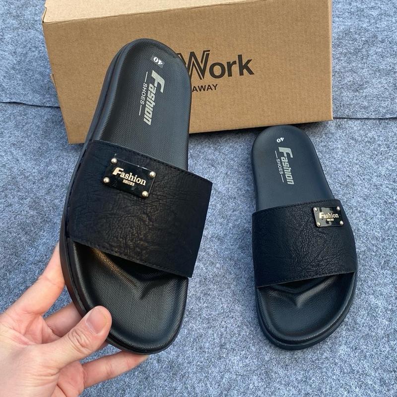 KHÂU ĐẾ Dép quai da ngang nam logo Fashion Shoes dép Lê nam cao su 2 lớp-phong cách tối giản- dép nam khâu quai xuyên đế chắc chắn-Đế Bằng DéP Nhung depduc