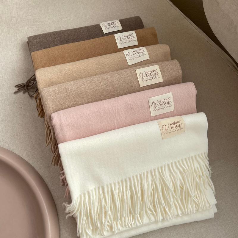 Khăn Quàng Cổ Mùa Đông Hưởng Vintage Khăn Len Dạ Lông Cừu Cashmere Cao Cấp Siêu Mềm Mịn